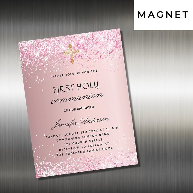 Invitación Magnética Purpurina rosa de la primera comunión (Subido por el creador)