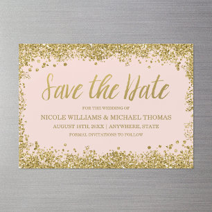 Invitación Magnética Purpurina Rubor Pink Gold Faux Save the Date