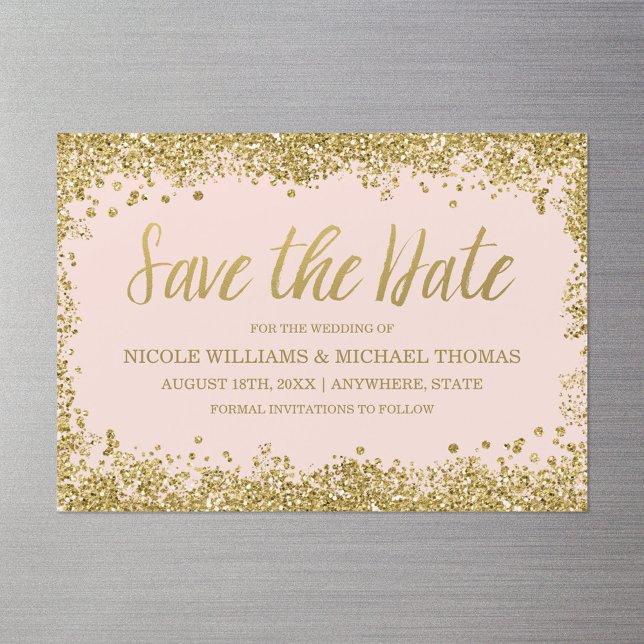 Invitación Magnética Purpurina Rubor Pink Gold Faux Save the Date (Subido por el creador)