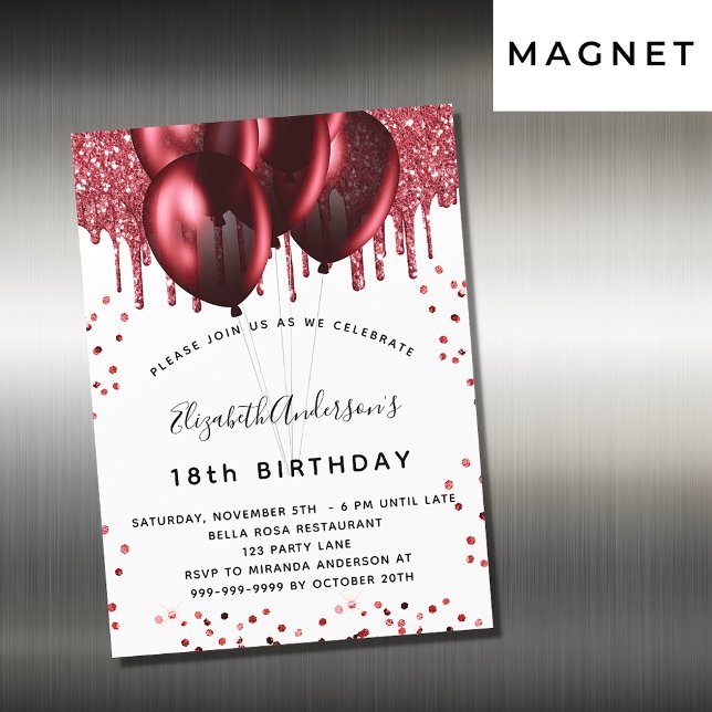 Invitación Magnética Purpurinas rojos de cumpleaños (Subido por el creador)