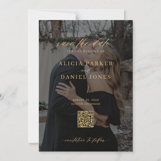 Invitación Magnética QR code modern photo wedding save the date   (Anverso)