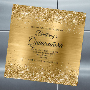 Invitación Magnética Quinceañera de Purpurina Dorada