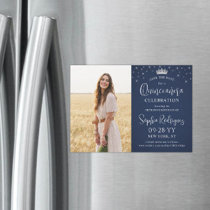 Invitación Magnética Quinceañera Foto de Guardar la Fecha y Estrellas A