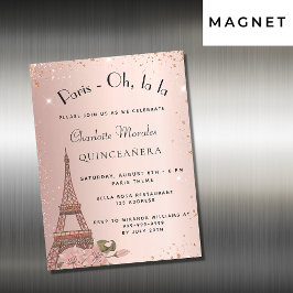 Invitación Magnética Quinceanera Paris Torre Eiffel rosa purpurina de o