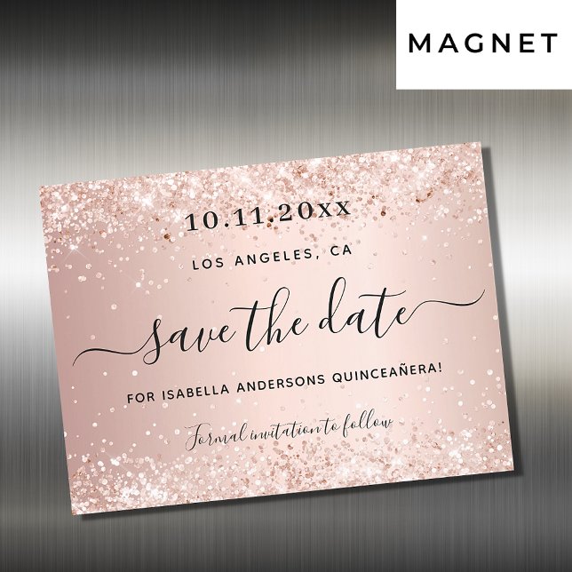 Invitación Magnética Quinceanera rosa dorado rubor guardar la fecha imá (Subido por el creador)