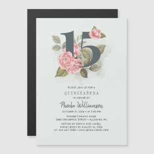 Invitación Magnética Quinceanera Rustic Floral 15 cumpleaños