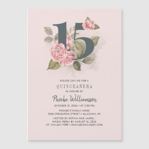 Invitación Magnética Quinceanera Rustic Floral 15 cumpleaños
