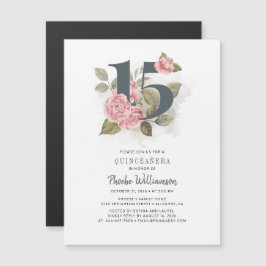Invitación Magnética Quinceanera Rustic Floral 15 cumpleaños