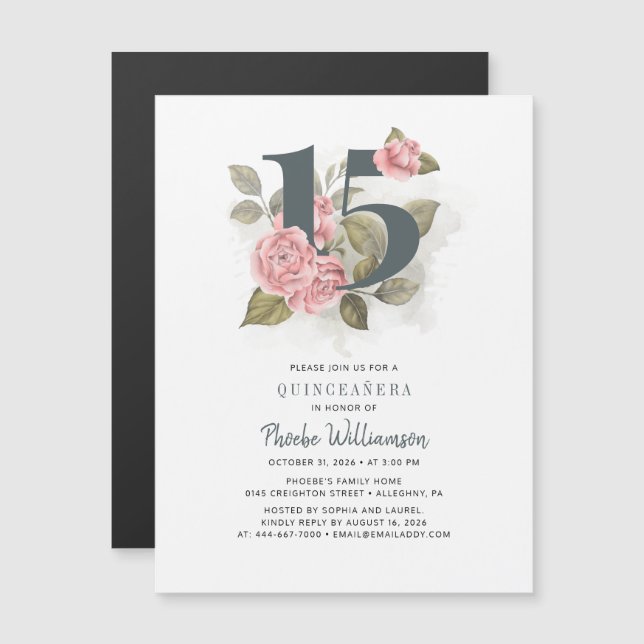 Invitación Magnética Quinceanera Rustic Floral 15 cumpleaños (Anverso/Reverso)
