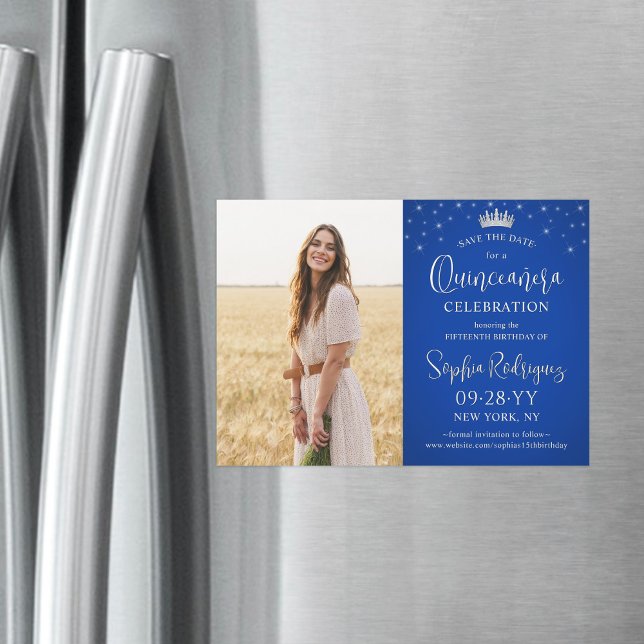 Invitación Magnética Quinceañera Salva la foto Estrellas azules reales (Subido por el creador)