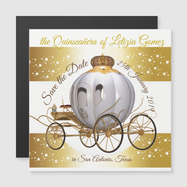 Invitación Magnética Quinceanera Salve la fecha del transporte de la pr (Anverso/Reverso)