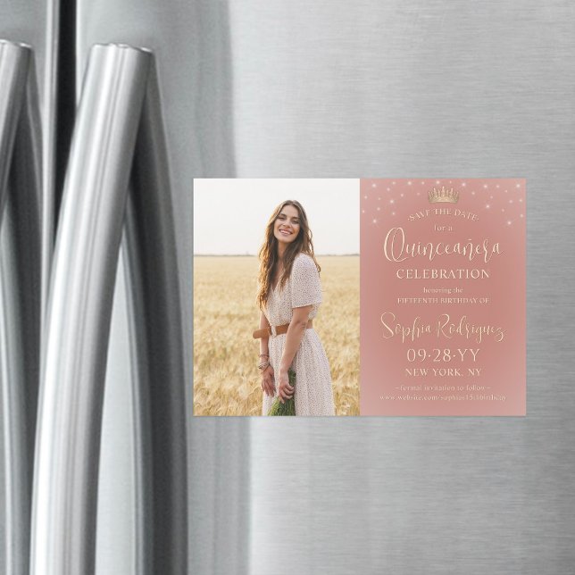 Invitación Magnética Quinceañera Salven la fecha Rosa de fotos (Subido por el creador)