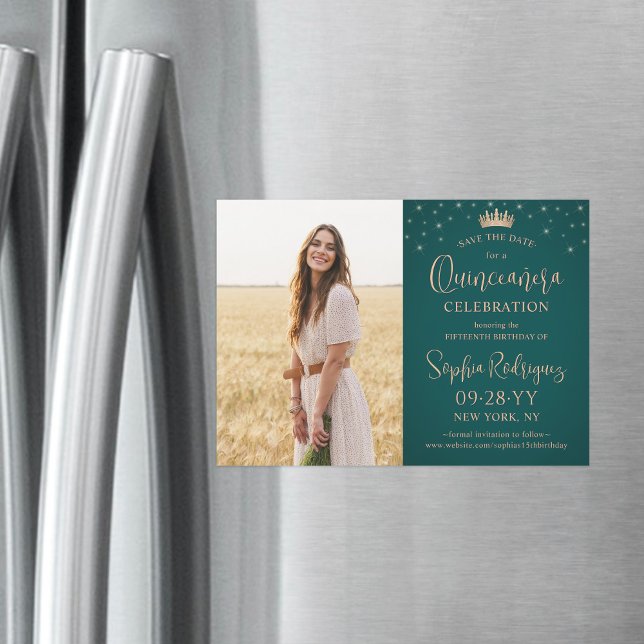 Invitación Magnética Quinceañera Salven la Fecha Rosa de la foto Oro y  (Subido por el creador)