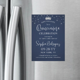 Invitación Magnética Quinceañera Save the Date Elegant Navy Blue
