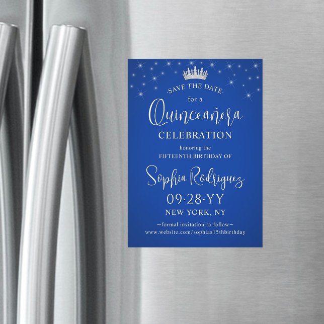 Invitación Magnética Quinceañera Save the Date Elegant Royal Blue (Subido por el creador)