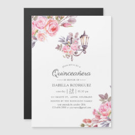 Invitación Magnética Quinceañera temática de París con acuarela floral