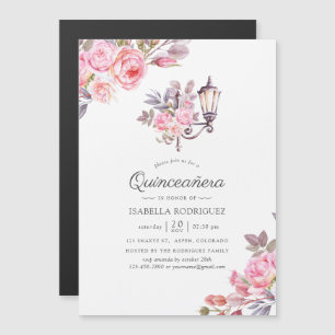 Invitación Magnética Quinceañera temática de París con acuarela floral