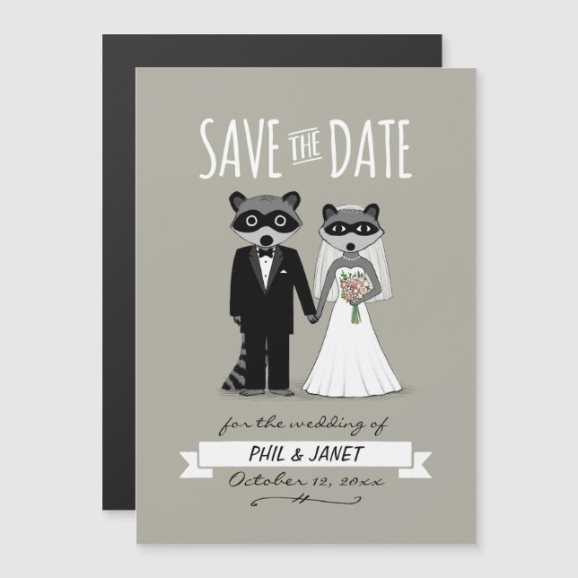 Invitación Magnética Raccoons Wedding Save the Date (Anverso/Reverso)