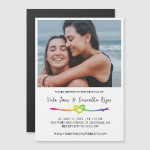 Invitación Magnética Rainbow Rope Heart Photo LGBT Boda