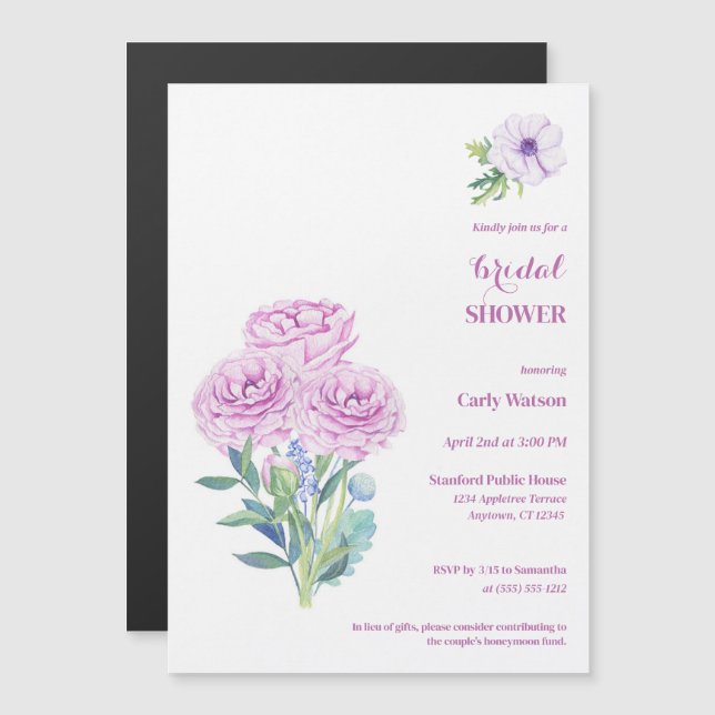 Invitación Magnética Ranunculus y Anemones Personalizable Bridal Shower (Anverso/Reverso)