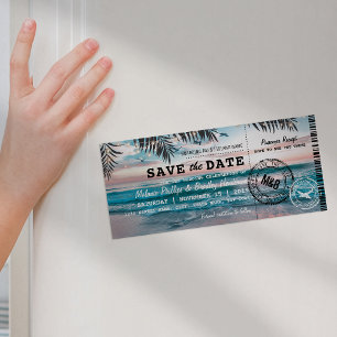 Invitación Magnética Refrigerador Guardar Fecha Playa Tropical Palmeras