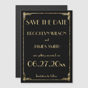 Invitación Magnética Relieve metalizado dorado Magnético Boda Art Deco