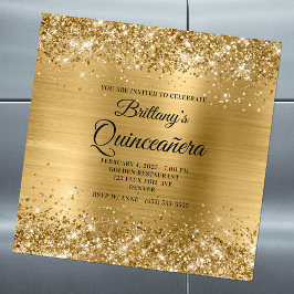 Invitación Magnética Relieve metalizado dorado Purpurinoso Quinceañera