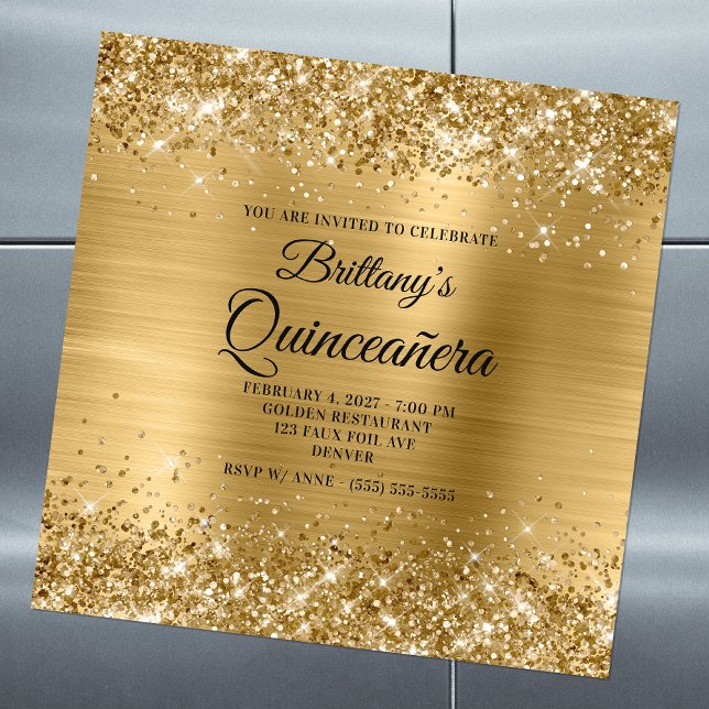 Invitación Magnética Relieve metalizado dorado Purpurinoso Quinceañera (Subido por el creador)