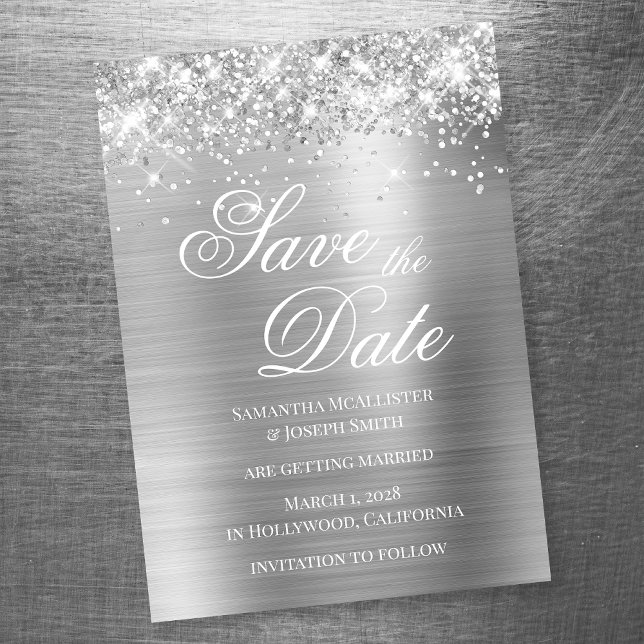 Invitación Magnética Relieve metalizado plateado Purpurinoso Guardar la (Subido por el creador)