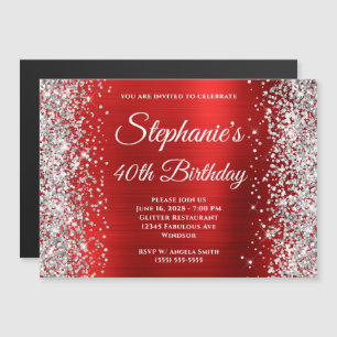 Invitación Magnética Relieve metalizado Rojo Purpurina Plateado 40 cump