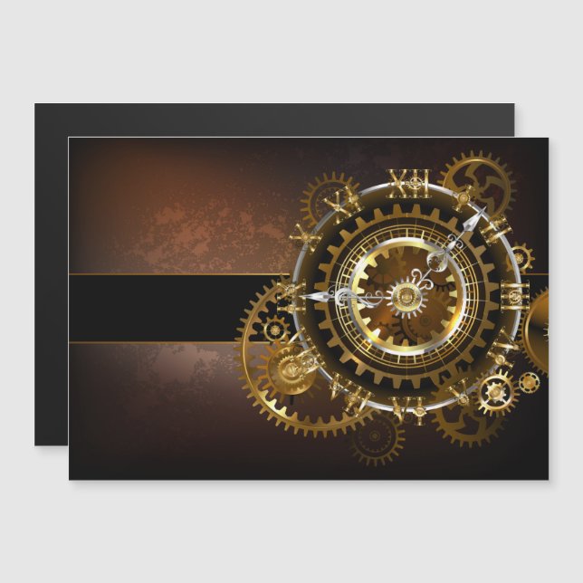 Invitación Magnética Reloj de vapor con engranajes antiguos (Anverso/Reverso)