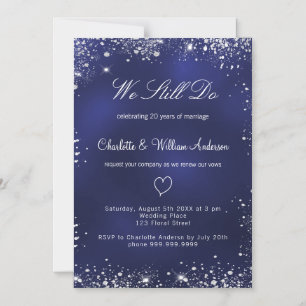 Invitación Magnética Renovación de votos de boda azul marino plateado