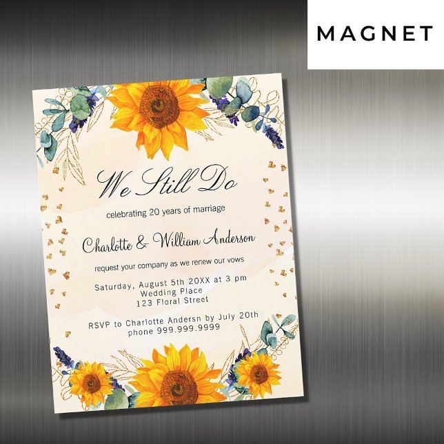 Invitación Magnética Renovación de votos girasoles eucalipto corazones  (Subido por el creador)