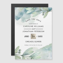 Invitación Magnética Reserva la fecha. Boda Botánico Azul Verde