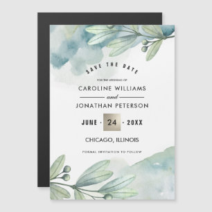 Invitación Magnética Reserva la fecha. Boda Botánico Azul Verde