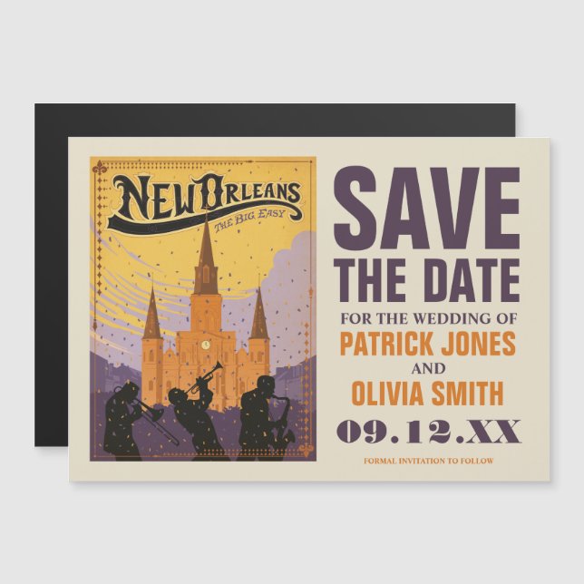 Invitación Magnética Reserva la fecha | Nueva Orleans, LA (Anverso/Reverso)