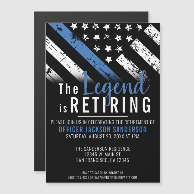 Invitación Magnética Retirada de la policía Bandera Azul Aplicación de  (Anverso/Reverso)