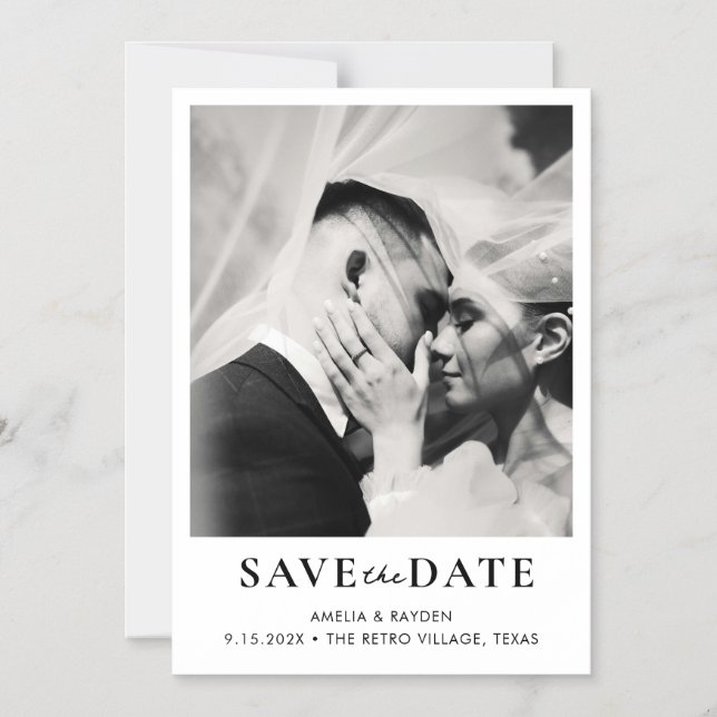 Invitación Magnética Retro Elegant Photo Wedding Save the date (Anverso)