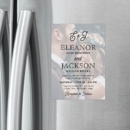 Invitación Magnética Retro Letra Monograma Elegante Foto Boda