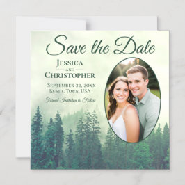 Invitación Magnética Roble Verde Oval Foto Boda Guardar la Fecha