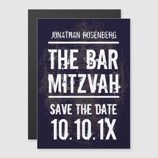 Invitación Magnética Rock Band Bar Mitzvah Salvar la fecha negro (Anverso/Reverso)