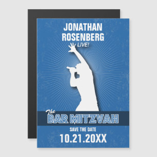 Invitación Magnética Rock Star Bar Mitzvah salva la fecha en azul