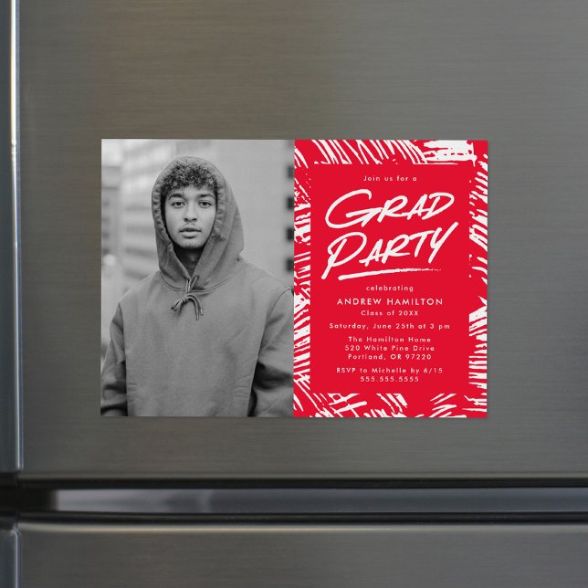 Invitación Magnética Rojo | Fiesta de graduación de fotos discontinuas (Subido por el creador)