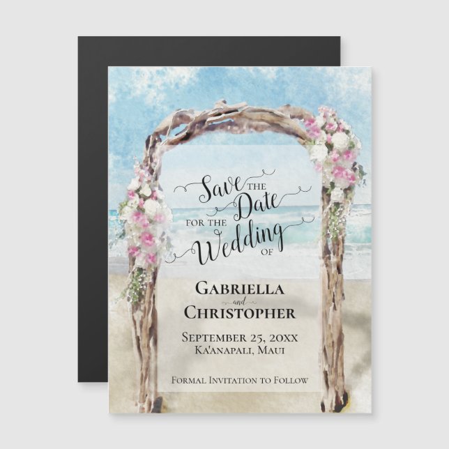 Invitación Magnética Romántica acuarela de playa salva al Boda de fecha (Anverso/Reverso)