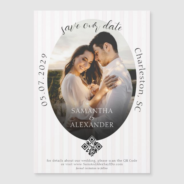 Invitación Magnética Romántico 1 Foto Garabato Código QR Salvar Fecha (Anverso)