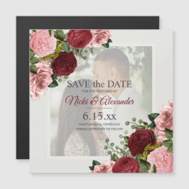 Invitación Magnética Romántico burgundy Rubor Rosa Foto Guardar Fecha