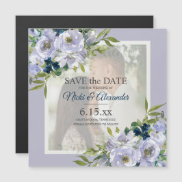 Invitación Magnética Romántico Dusty Blue Floral Floral Blanco Guardar 