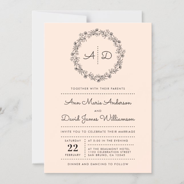 Invitación Magnética Rosa | Boda de guirnaldas florales en el país (Anverso)