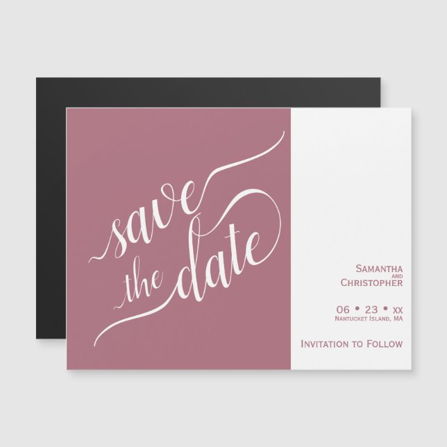 Invitación Magnética Rosa de caligrafía moderna Boda rosa salva la fech (Anverso/Reverso)