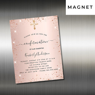 Invitación Magnética Rosa de confirmación de lujo dorado